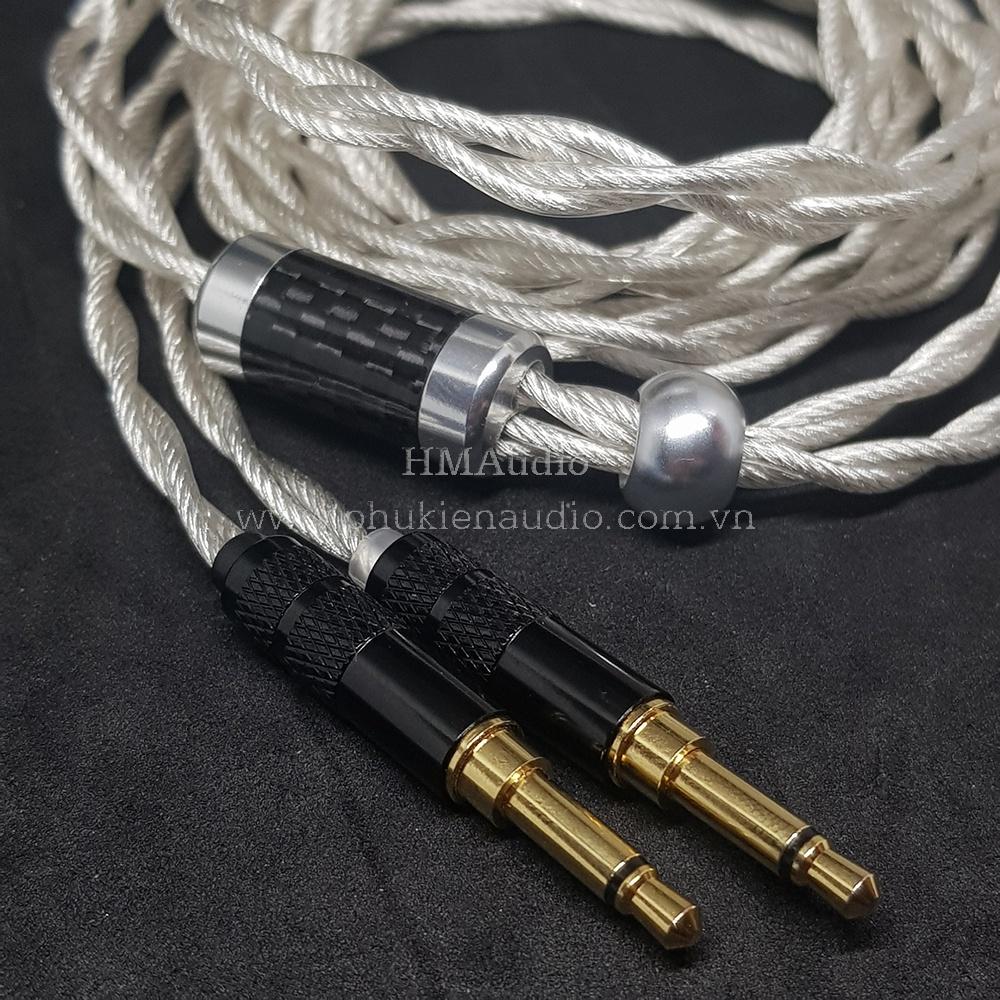 Dây tai nghe đồng mạ bạc OFC 1.8mm tết 4 - Connector Dual 3.5mm - Phù hợp với tai nghe Ananda Arya Susvara Sundara