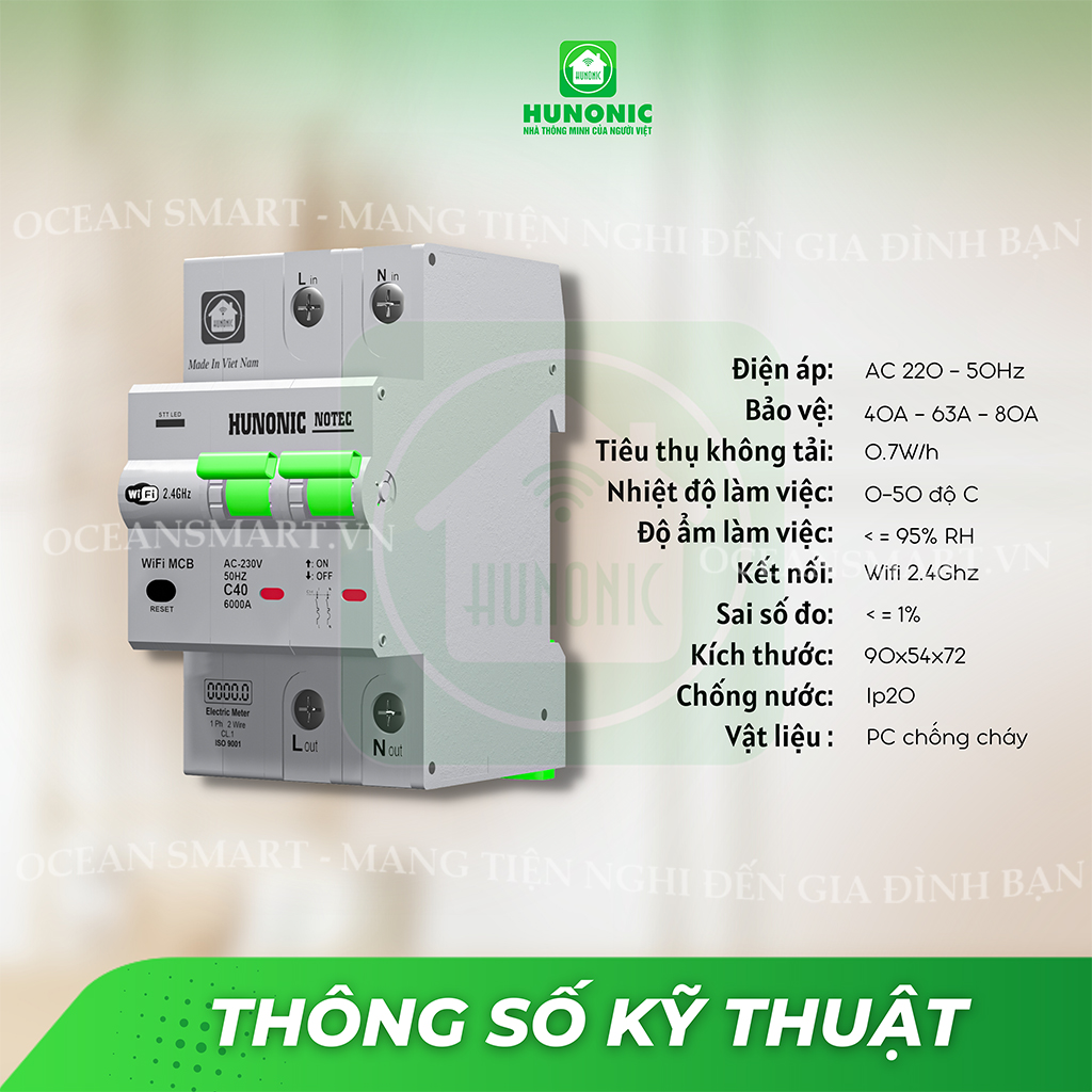 Aptomat Thông Minh Đo Năng Lượng HUNONIC Notec - HNATME