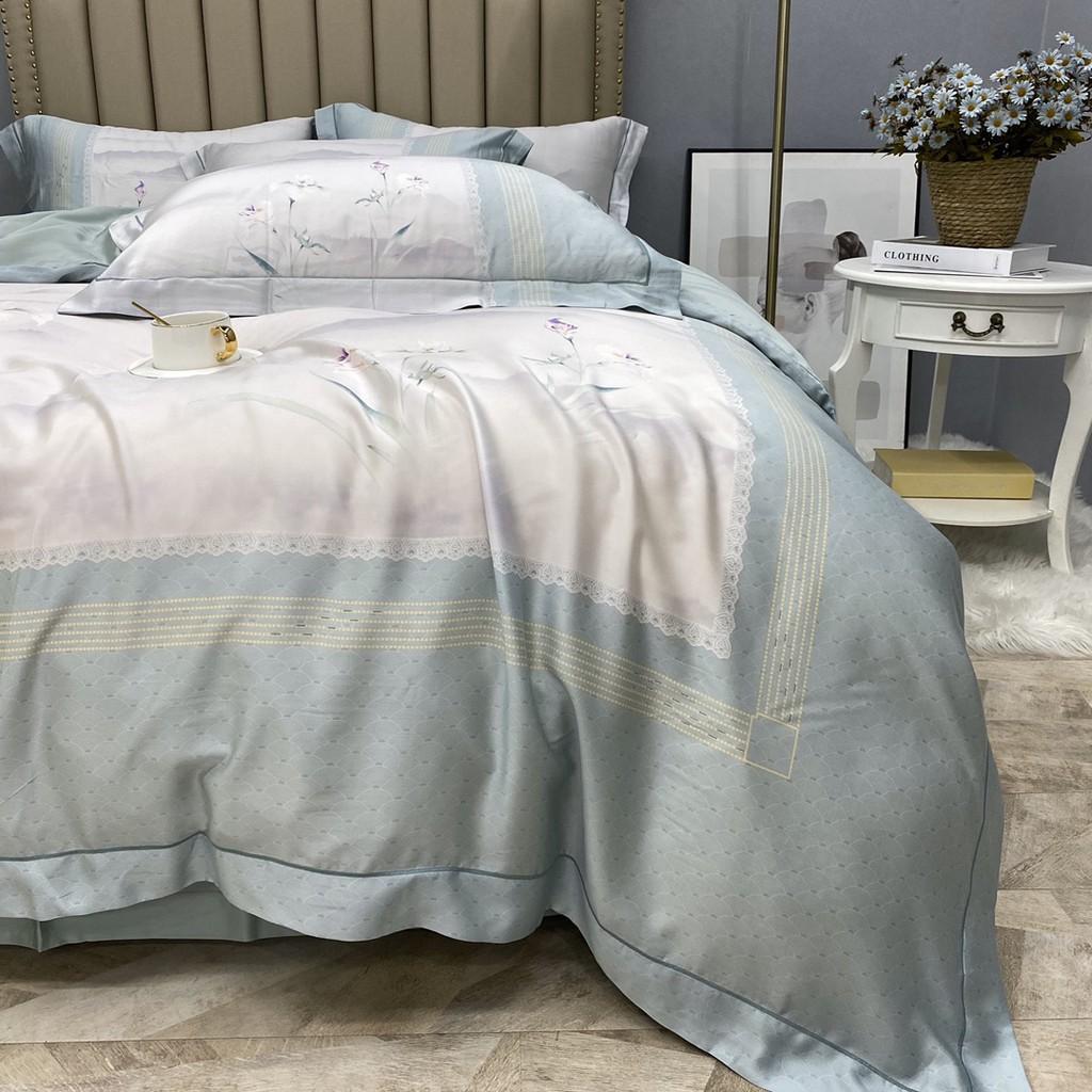 Bộ chăn ga gối LUXURY DESIGN 530 lụa Tencel 100S in họa tiết Thiên nhiên cách điệu trẻ trung, mềm mịn