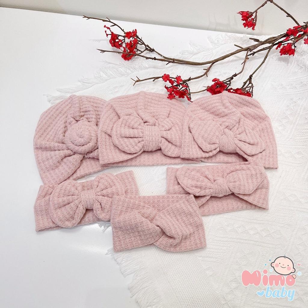 Mũ nón turban nơ hồng đáng yêu cho bé 5-10kg Mimo Baby MTB69