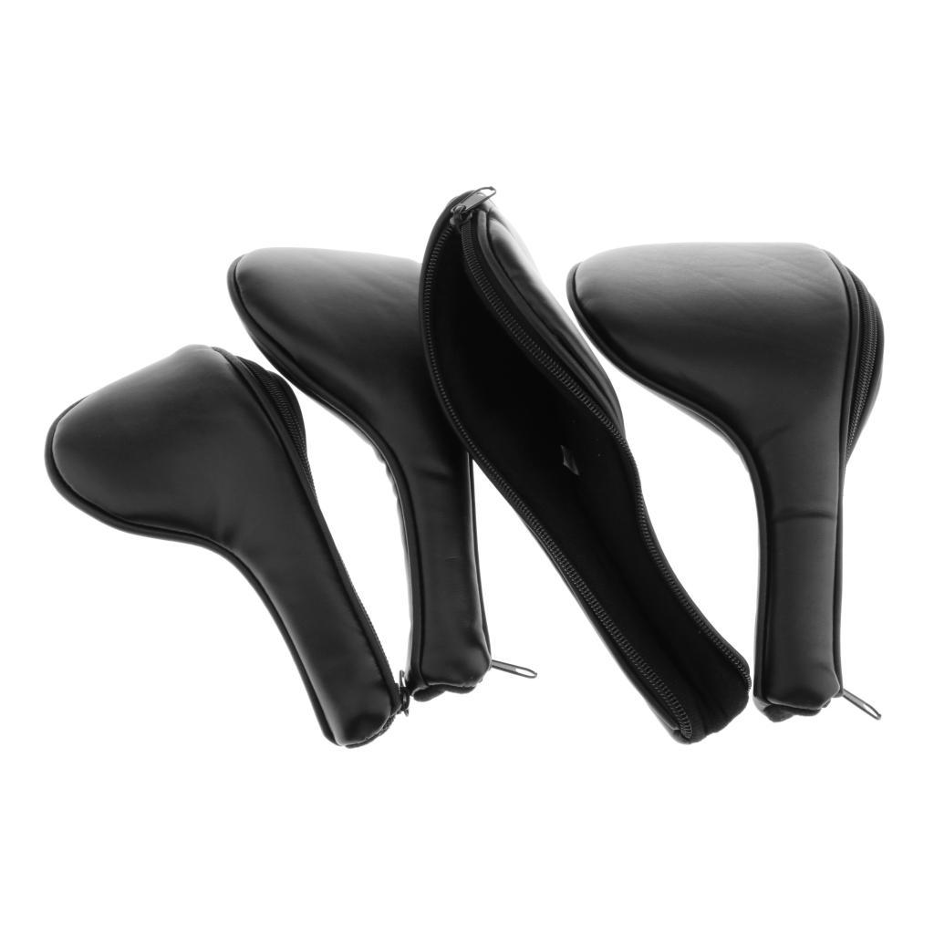 4-Pack Zippered PU Leather Golf Iron Covers Set Universal Fit Most Iron Clubs