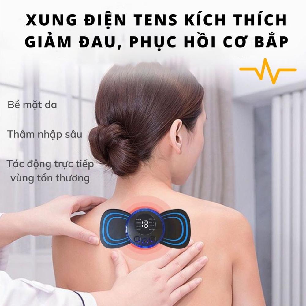 Miếng dán massage xung điện cổ vai gáy, massage toàn thân, cơ bắp chân tay, 8 chế độ mát xa, 19 cường độ tuỳ chỉnh