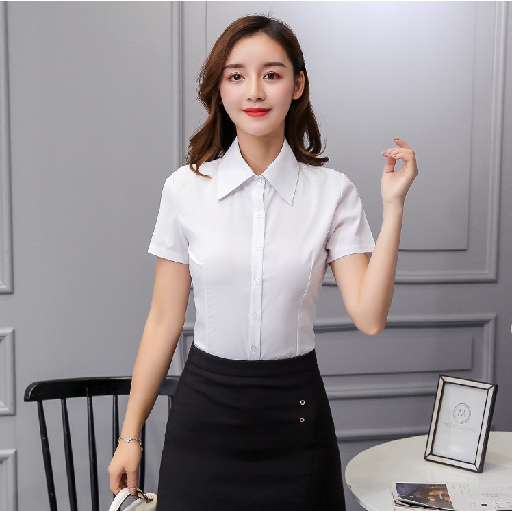 Áo sơ mi trắng nữ ngắn tay, kiểu dáng basic công sở CS25