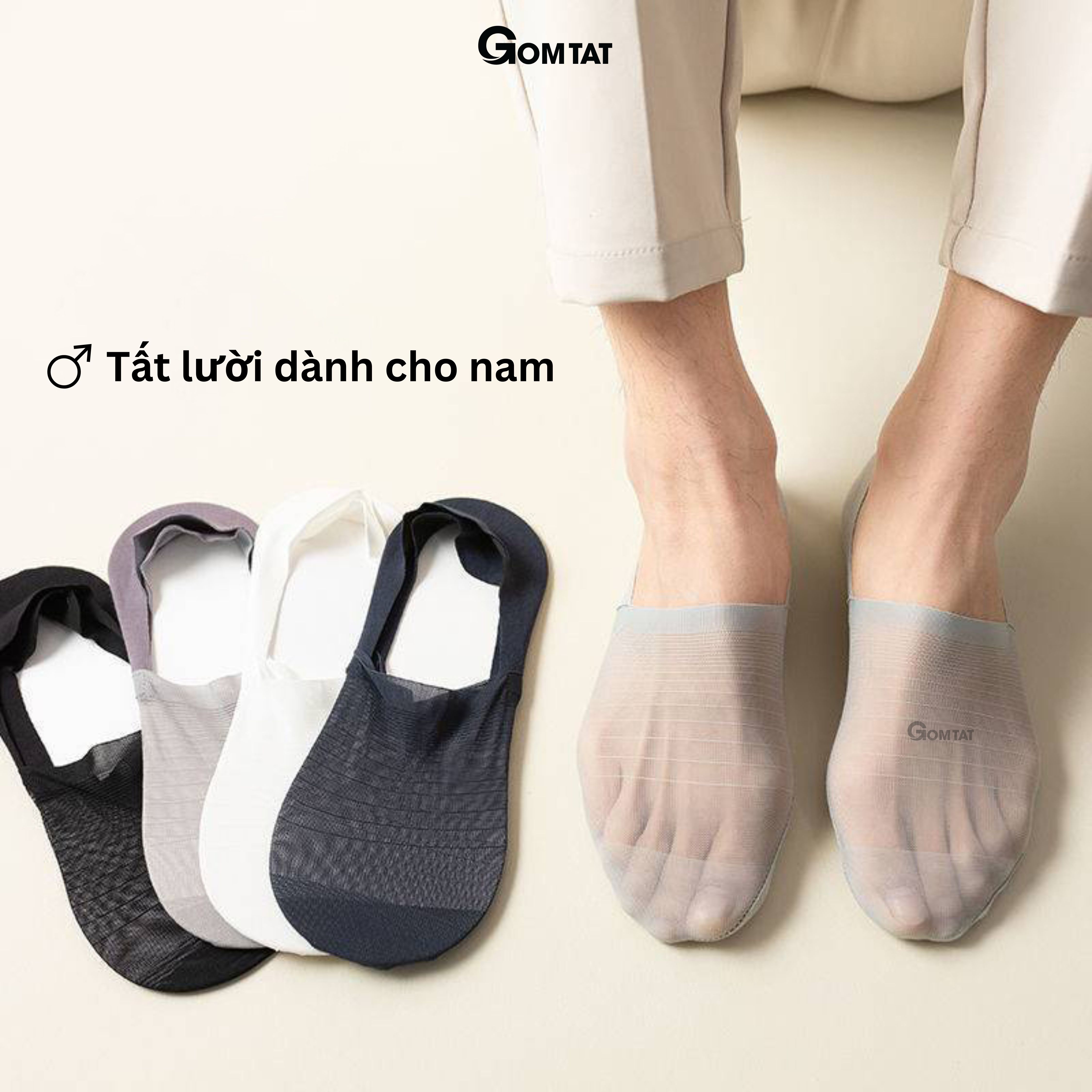 Combo 5 đôi Tất Lười Nam Invisible đệm cao su chống trượt, Vớ Nam đi giày lười phối lưới thoáng khí - VLN-INVISIBLE-CB5