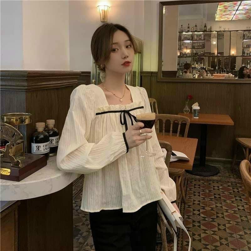Áo sơ mi babydoll cổ vuông quảng châu