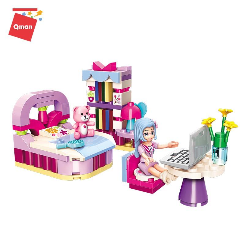 Đồ chơi xếp hình cho bé gái set 8 trong 1 phòng ngủ của những người bạn Qman 4101