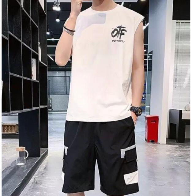 Đồ Bộ Nam Thể Thao, Đồ Bộ Nam Mặc Nhà, Sét Bộ Thể Thao Áo Ba Lỗ Vải Thun Lạnh Quần Kaki Mềm Mịn In Chữ OFF