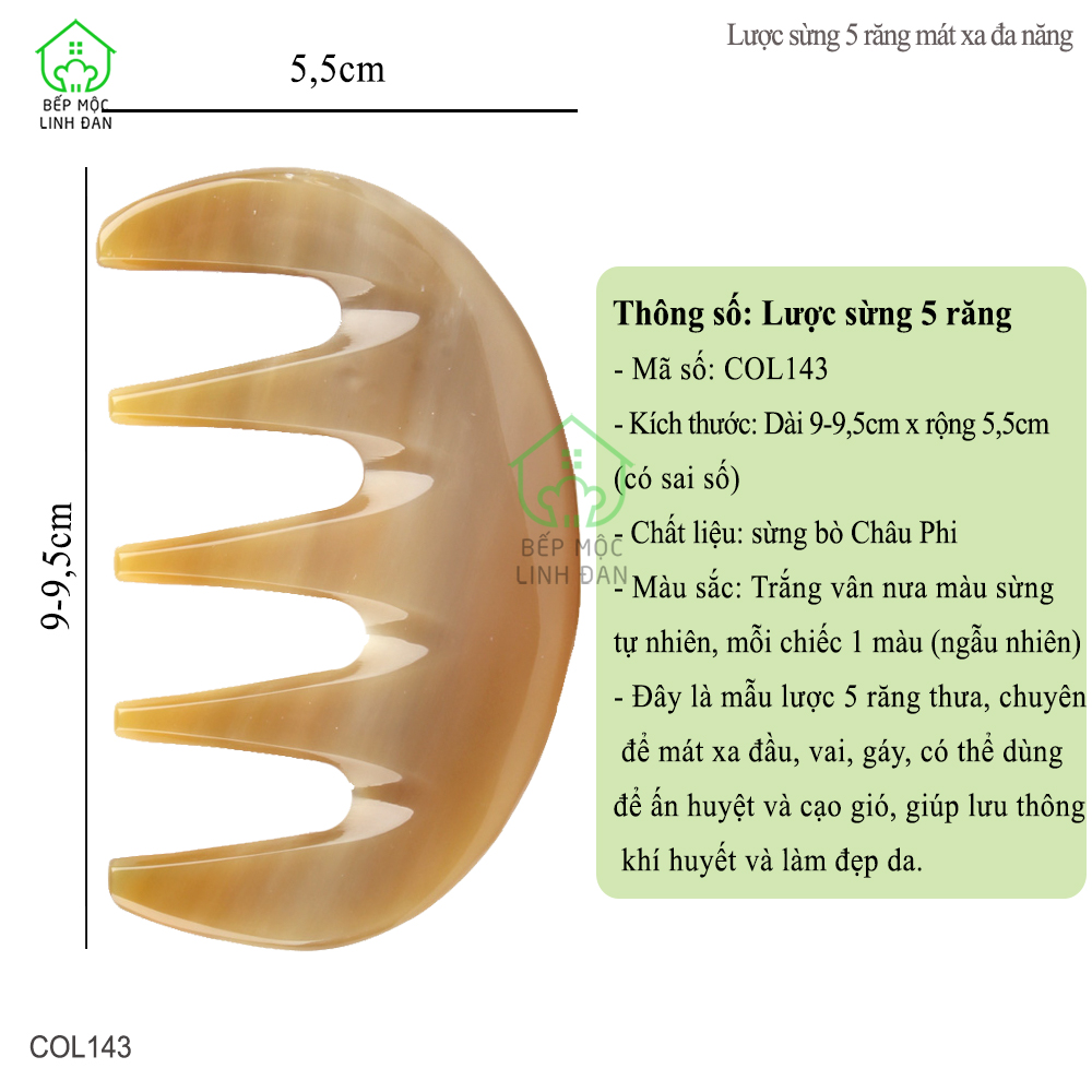 Lược Sừng Răng Thưa (Size: S-9cm) Mát Xa Giúp Lưu Thông Khí Huyết [COL143