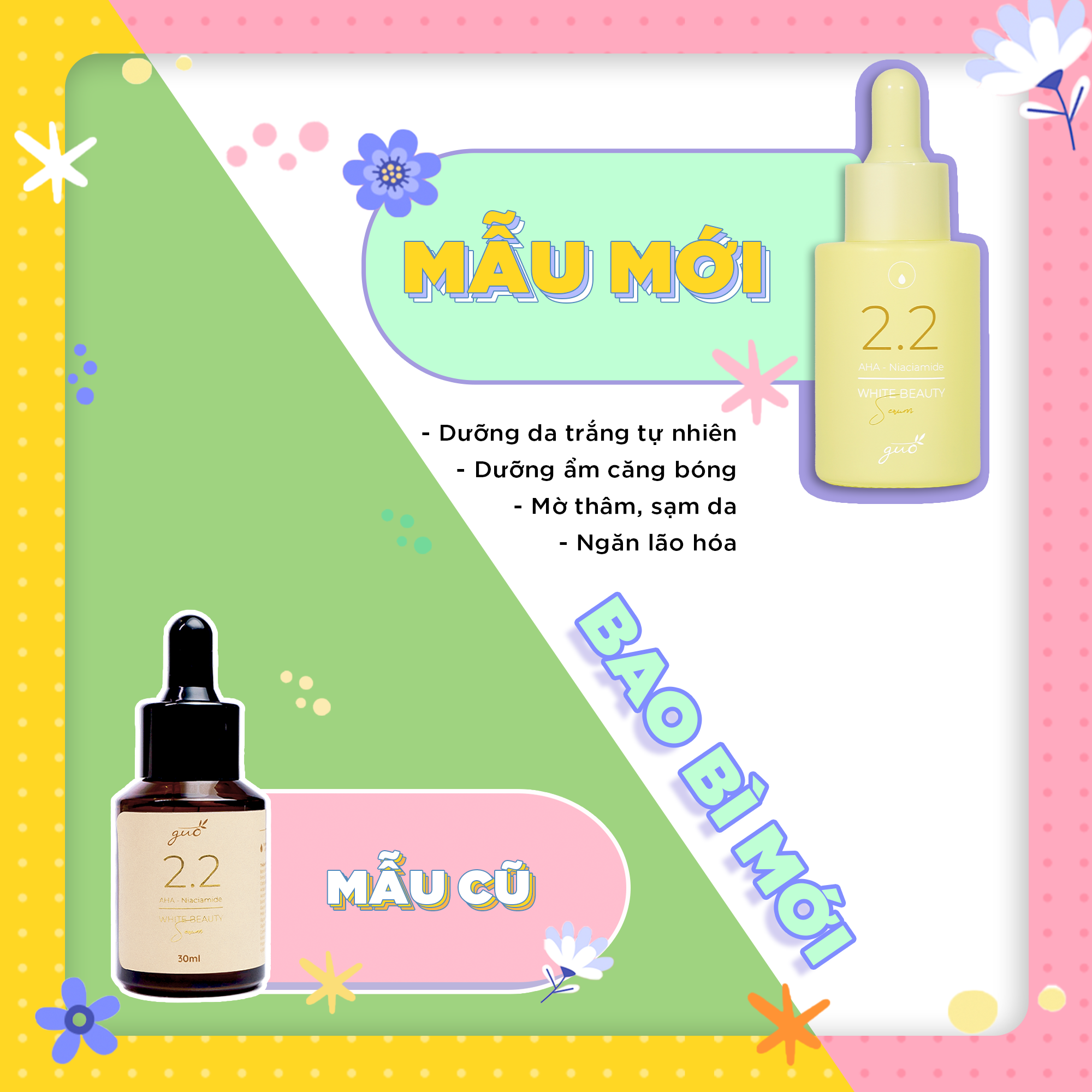 Bộ đôi 2 chai Serum Dưỡng Trắng Da Mờ Thâm Ngừa Mụn GUO 30ml