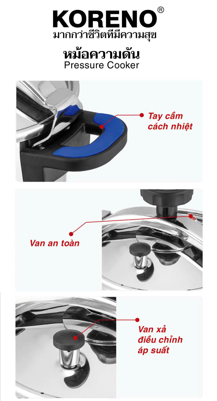 Nồi áp suất inox 304, chống nổ, dùng cho bếp từ bếp ga bếp hồng ngoại dung tích 6 lít và 8 lít hàng chính hãng