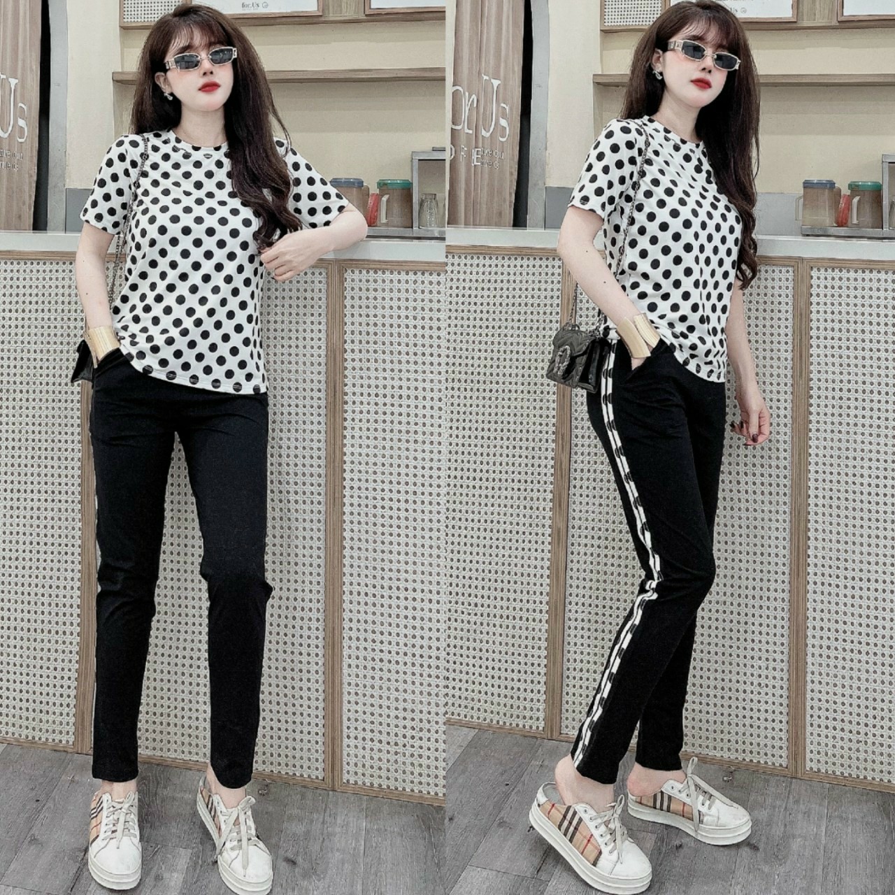 Đồ bộ thun cotton thể thao chấm bi