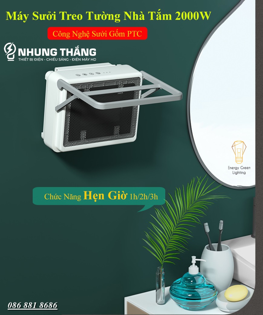 Máy Sưởi Treo Tường Phòng Tắm , Phòng Vệ Sinh C12 - Sưởi Gốm PTC - Chống Thấm Nước - Tiết Kiệm Điện Năng - Có Video