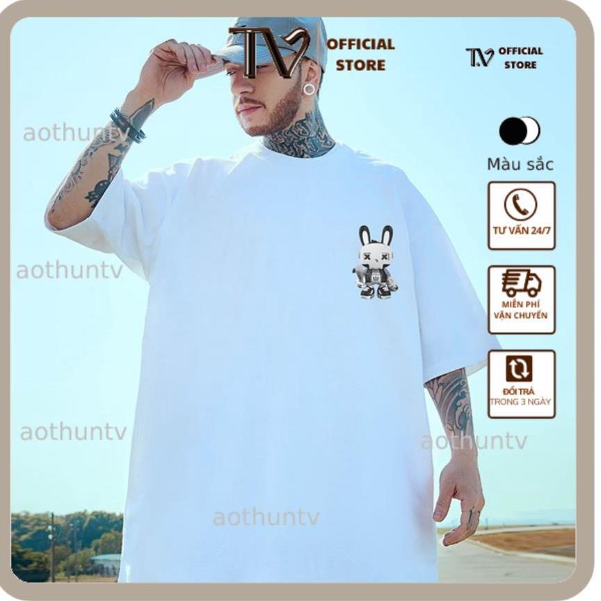 Áo thun nam nữ TVSTORED RABBIT NASA, Áo Phông Nam Nữ Form Rộng, cotton mát màu trắng,đen D105