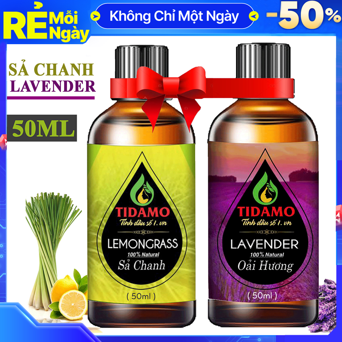 Combo 2 Tinh Dầu Sả Chanh 50ML (Lemongrass) + Tinh Dầu Oải Hương 50ML (Lavender) - Tinh Dầu TIDAMO Nguyên Chất Xông Phòng Giúp Thư Giãn, Thơm Phòng và Nâng Cao Sức Khỏe - Rất Tốt Khi Sử Dụng Với Máy Xông Tinh Dầu