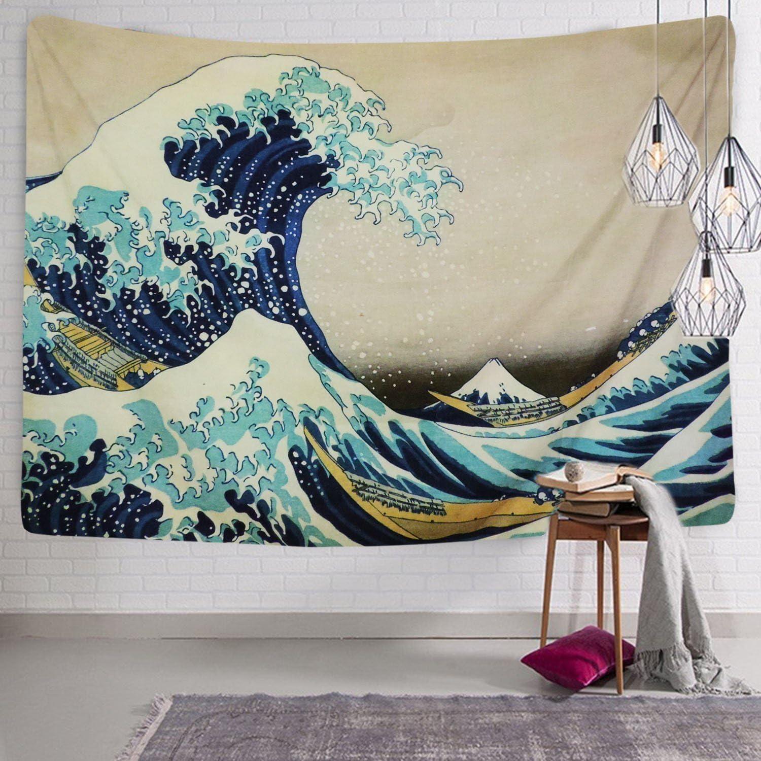 Tấm thảm treo tường treo - Kanagawa Wall Tapestry, Truyền cảm hứng cho các mẫu nghệ thuật của thiên nhiên - Trang trí cho phòng khách, phòng ngủ, ký túc xá, sóng, 200x150cm