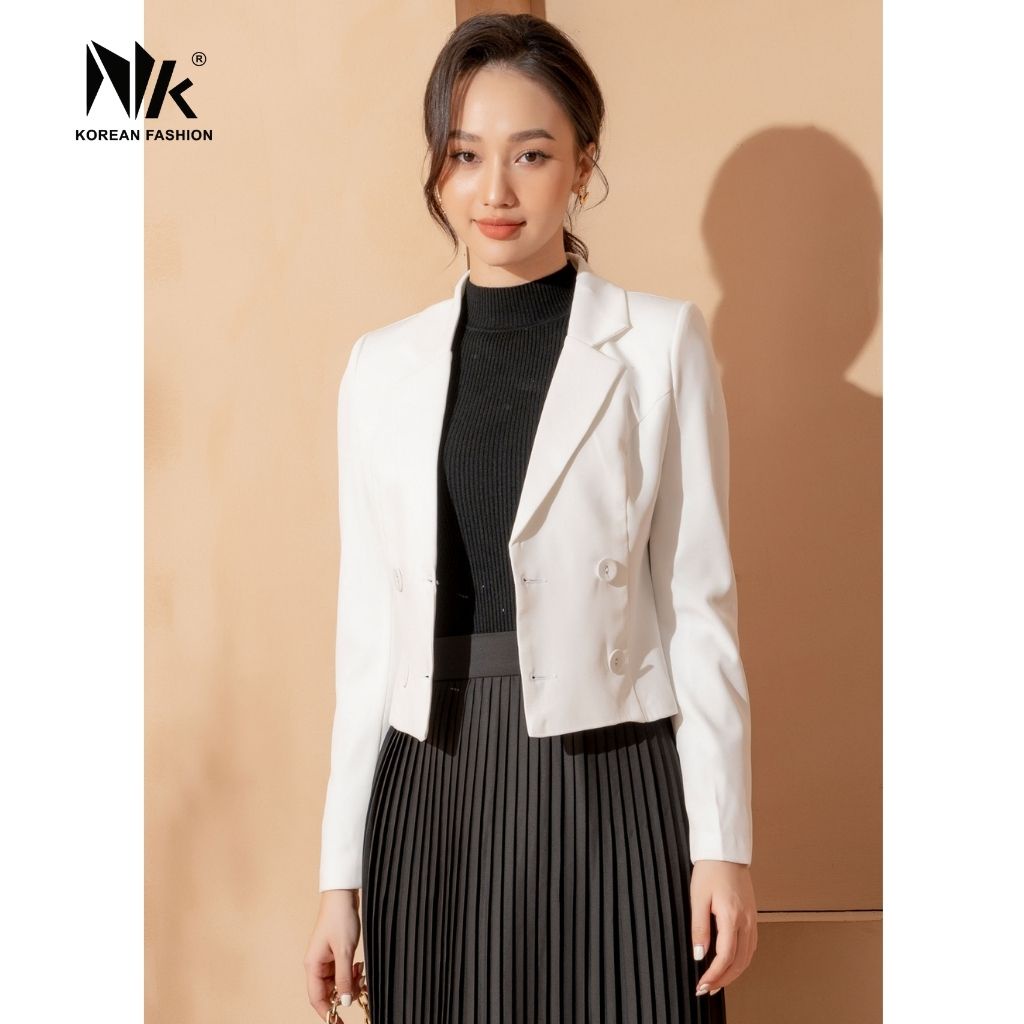 Áo Vest Công Sở Nữ NK Fashion Thiết Kế Dáng Lửng Dài Tay Kèm Cúc Bọc, Chất Liệu Nhập Hàn Cao Cấp NKFAK2109003