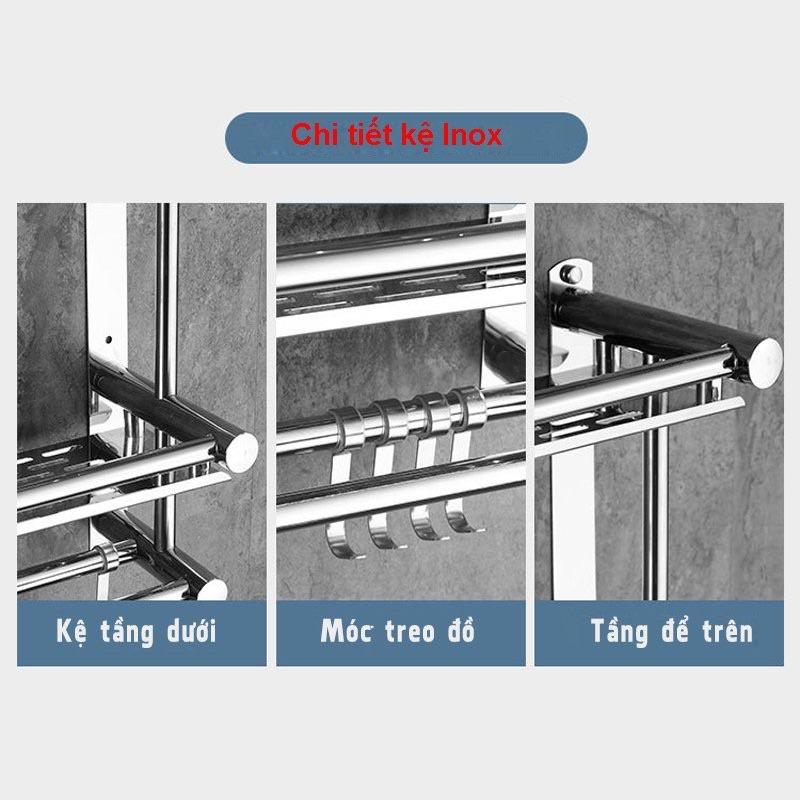 Kệ Nhà Tắm INOX 304 Bóng , Giá Treo Khăn Nhà Tắm, Để Đồ Dùng Inox Đa Năng Gắn Tường