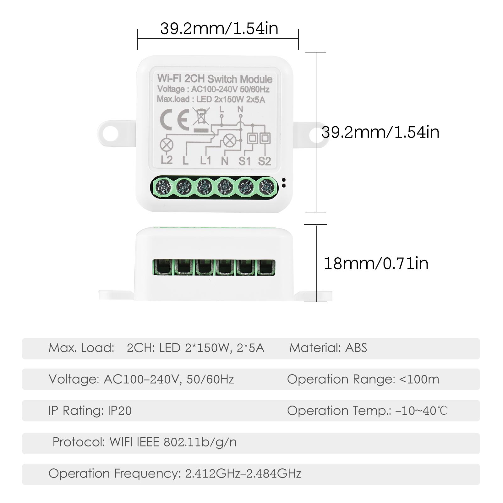 Mô-đun chuyển mạch WIFI 4CH Mô-đun thông minh mini có điều khiển bằng giọng nói Mobilephone APP Chức năng điều khiển thời gian Tương thích với Google Assistant Amazon Alexa LED 300W, 10A