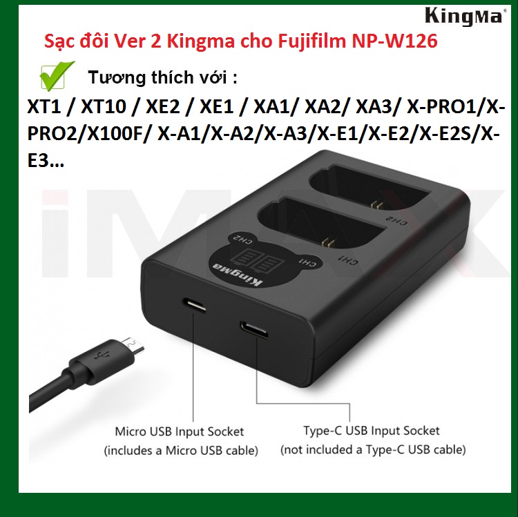 SẠC ĐÔI KINGMA CHO FUJIFILM NP-W126 - HÀNG CHÍNH HÃNG