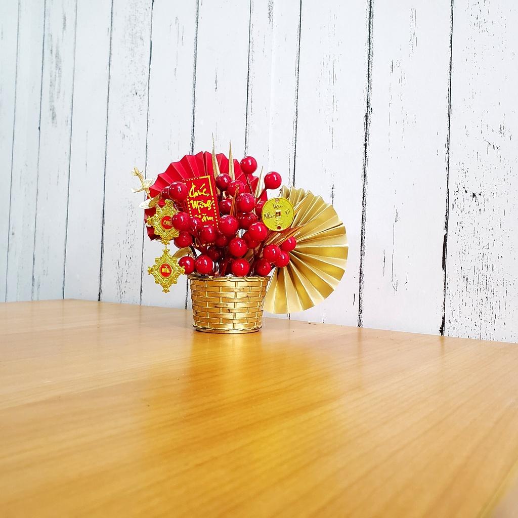 Chậu đào đông nhí cao 15cm để bàn trang trí tết A02
