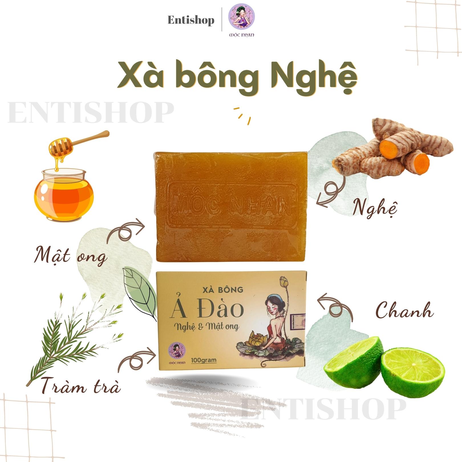 Xà bông Nghệ mật ong Ả đào sáng da, mờ thâm, mùi thơm thư giãn MỘC NHAN 100gr