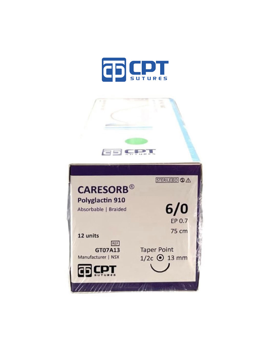 Chỉ phẫu thuật tự tiêu CPT Caresorb Polyglactin 910 số 6/0 - GT07A13