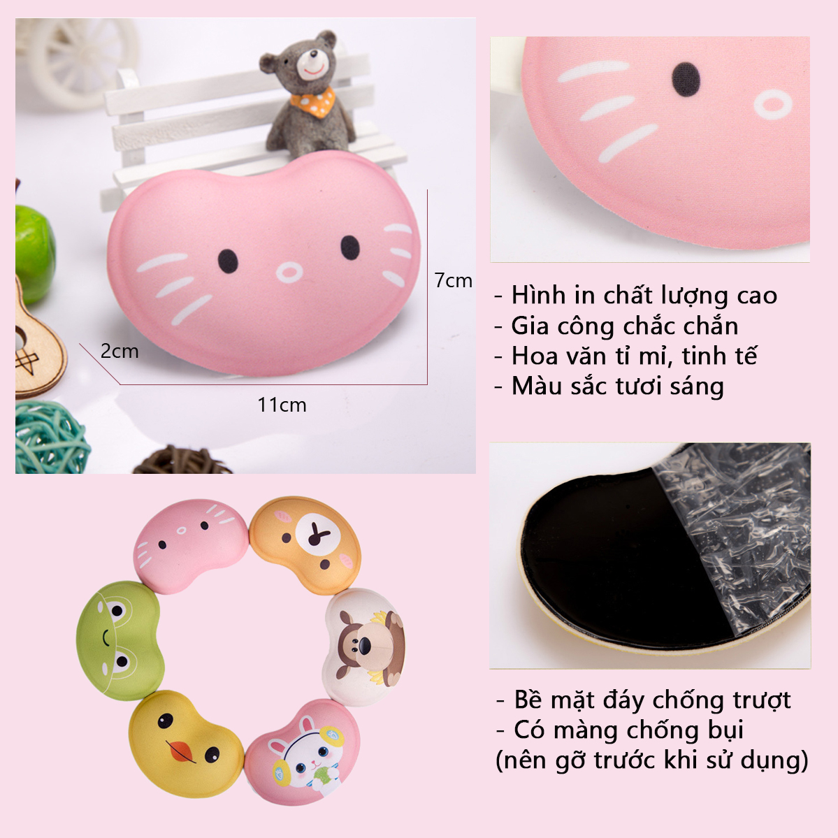 Đệm Kê Tay Lót Chuột Chống Trượt Họa Tiết Dễ Thương