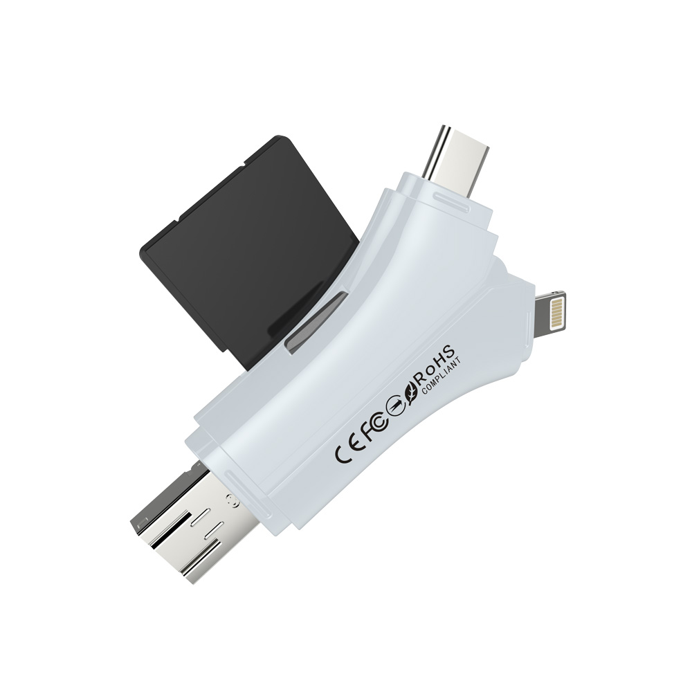 Đầu đọc thẻ TF/SD 4 trong 1 (Light ning, Type-C, USB, Micro USB) dùng xem ảnh/video của máy ảnh trên iphone và các thiết bị Android 