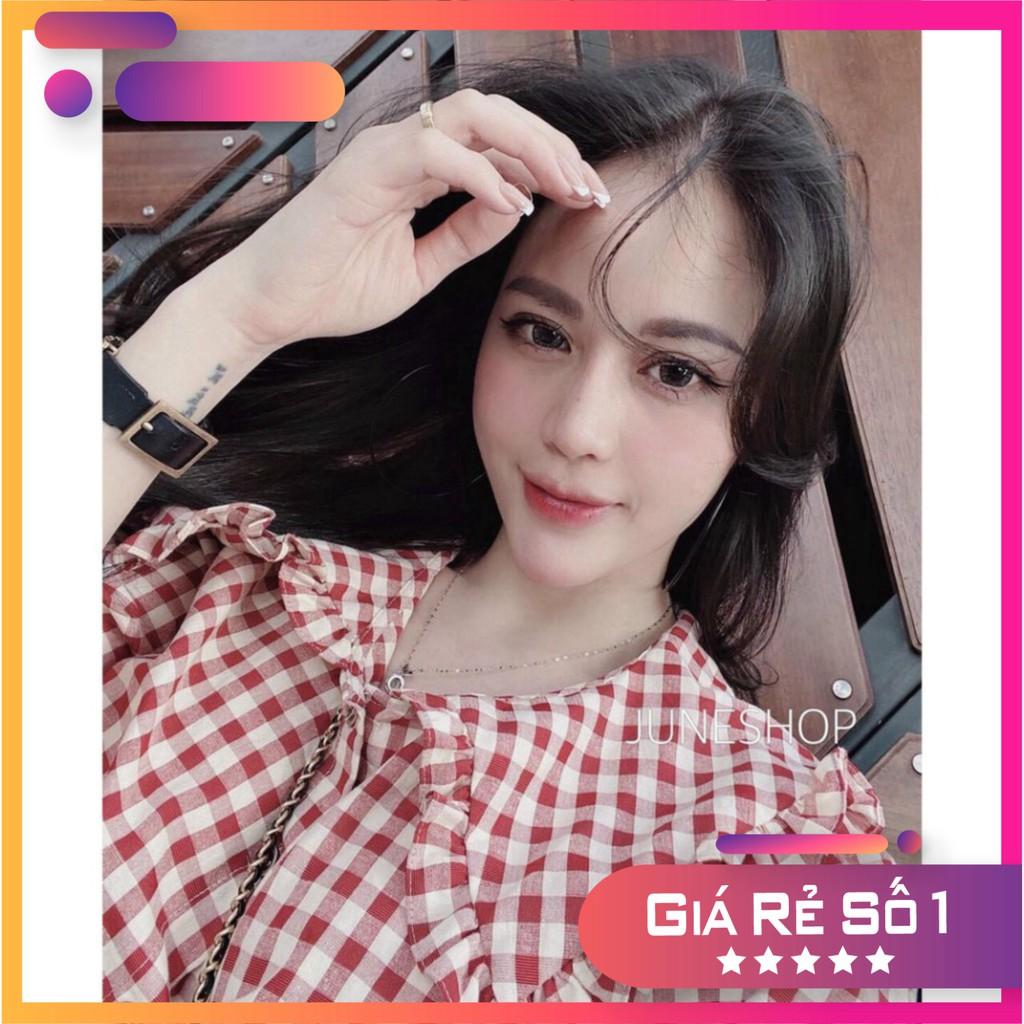 ÁO SƠ MI KẺ ĐỎ CỔ BÈO TAY LỠ SIÊU HOT SM43 kèm video+ảnh thật huongmitxu