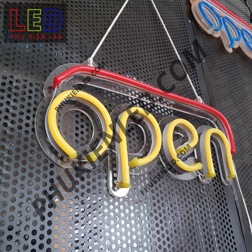 Đèn Led Neon Chữ Open có gạch ngang bên trên - Open Len Neon Sign, Đèn Led Neon Open Trang Trí Cửa Hàng