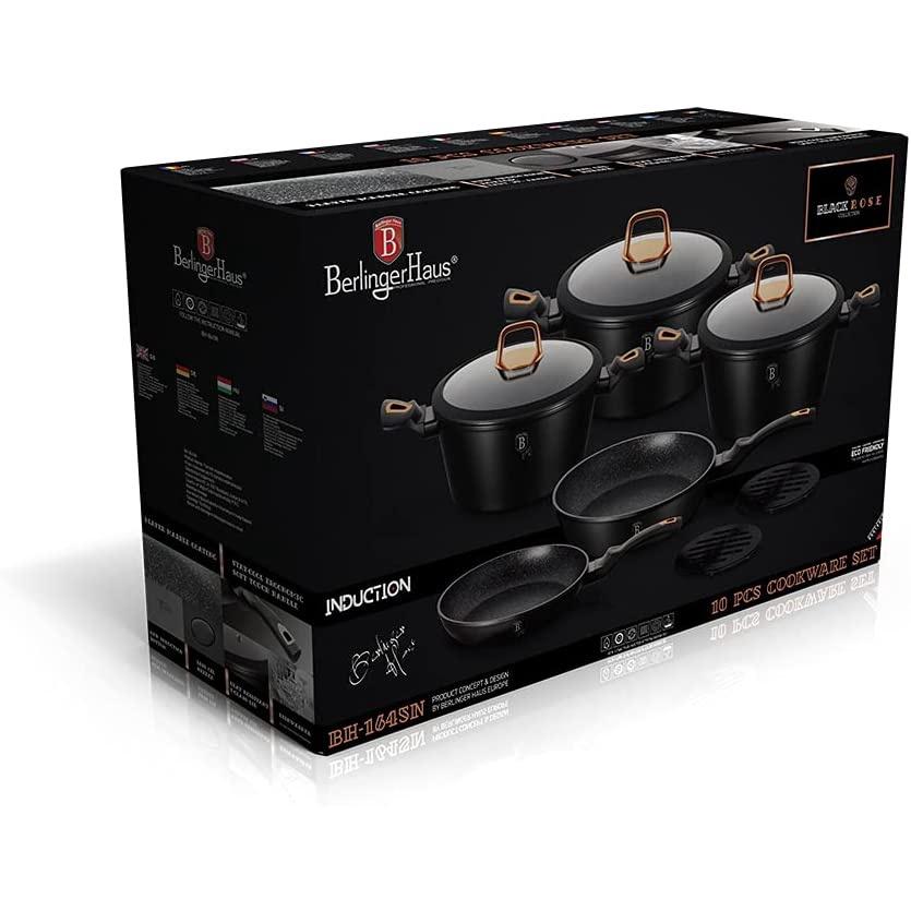 Bộ Nồi Berlinger Haus BH/1645N, Bộ Nồi Bếp Từ 10 Món, Dẫn Nhiệt Tốt, Chất Liệu Thép Không Gỉ, Dùng Cho Mọi Loại Bếp