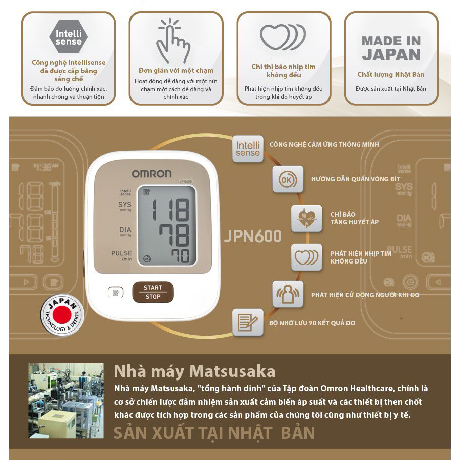 Máy đo huyết áp Omron JPN600 + Tặng máy đo đường huyết Safe-Accu