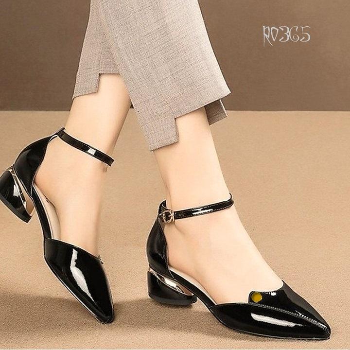 Giày sandal nữ cao gót 2 phân hàng hiệu rosata màu đen công sở ro365