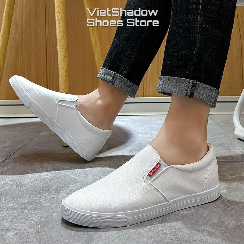 Giày lười slip on nam - Chất liệu da PU, đế cao su 2 màu đen, trắng - Mã SP GL902