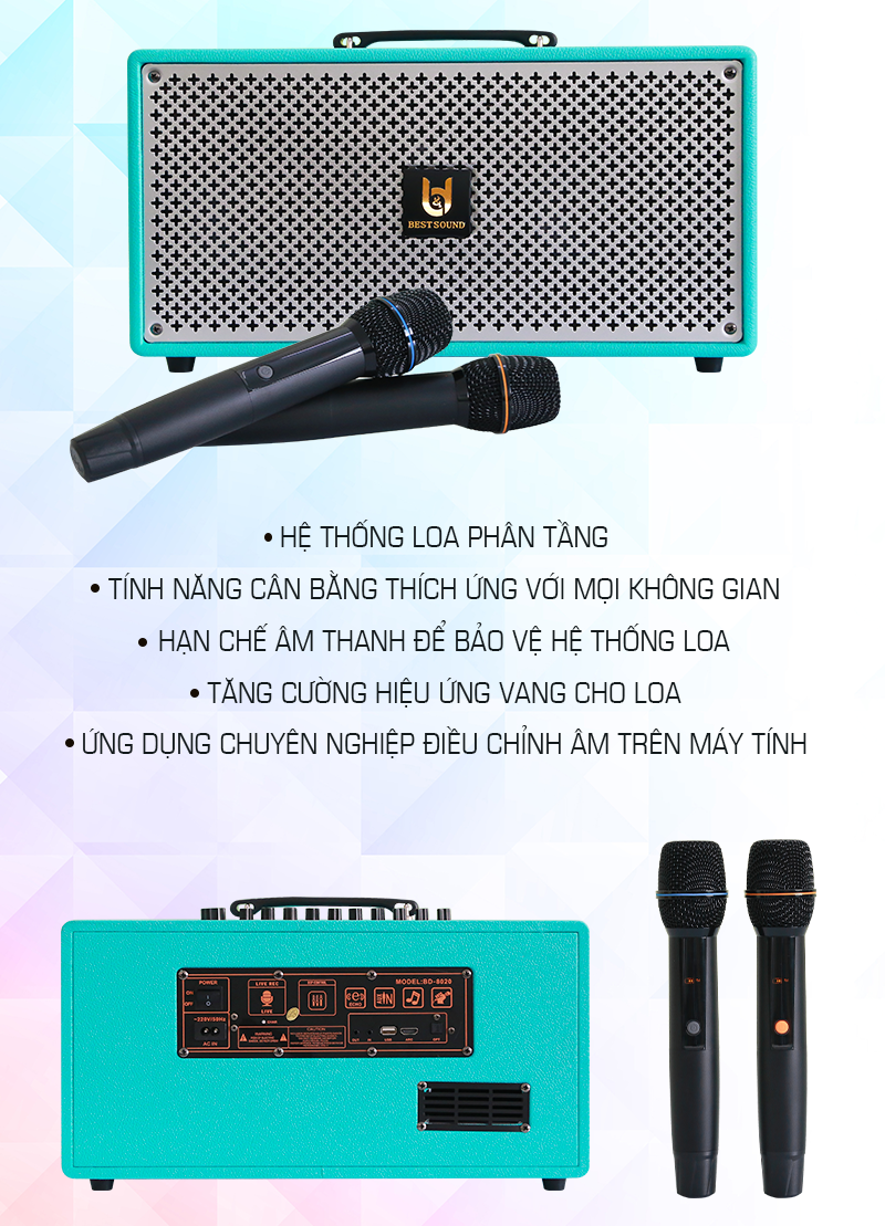 [ TẶNG KÈM 2 MICRO HỢP KIM ] Loa Kéo Bluetooth Xách Tay Bọc Da Nhỏ Gọn B&amp;D M6, Kiểu Dáng Hiện Đại, Trẻ Trung, Âm Thanh Sống Động - Hàng Chính Hãng