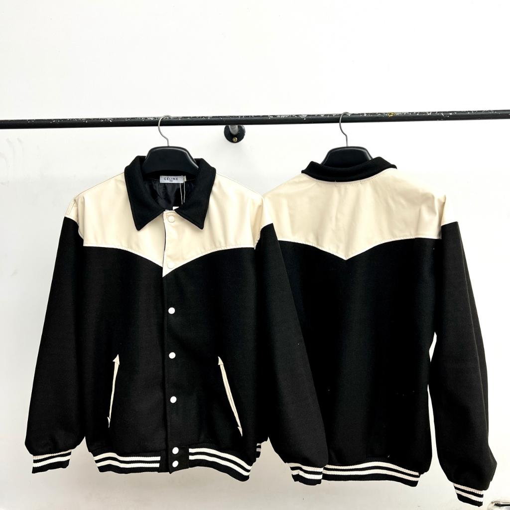 Bomber phối da , varsity jacket nam nữ chất dạ 2 lớp , áo khoác bóng chày local brand unisex - Gin Store