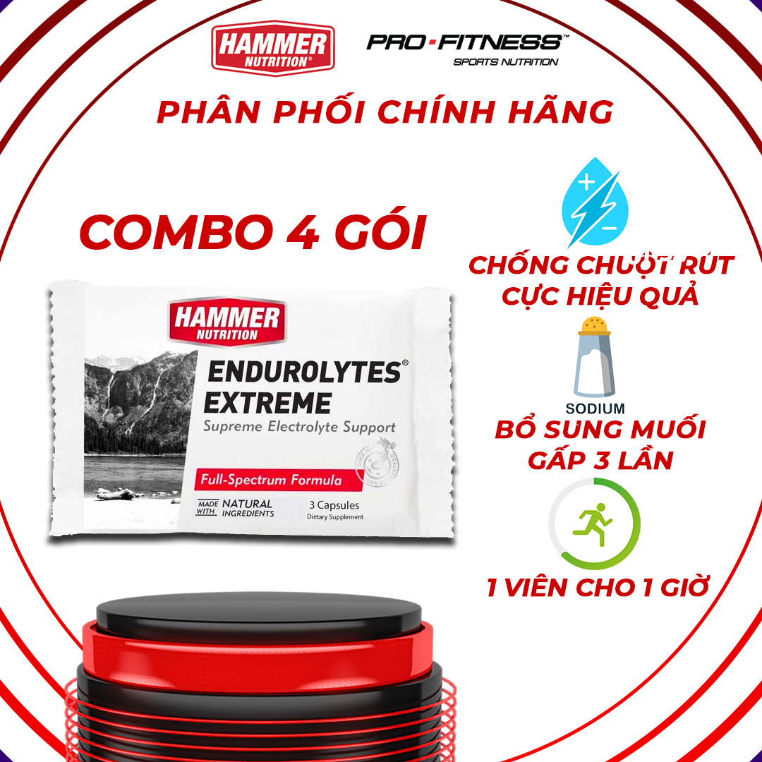 Bộ 4 gói Viên uống điện giải- Hammer Nutrition Endurolytes Extreme