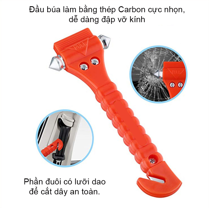 Búa đập kính oto, xe hơi cứu hộ thoát hiểm kèm đầu dao cắt dây an toàn trường hợp nguy cấp