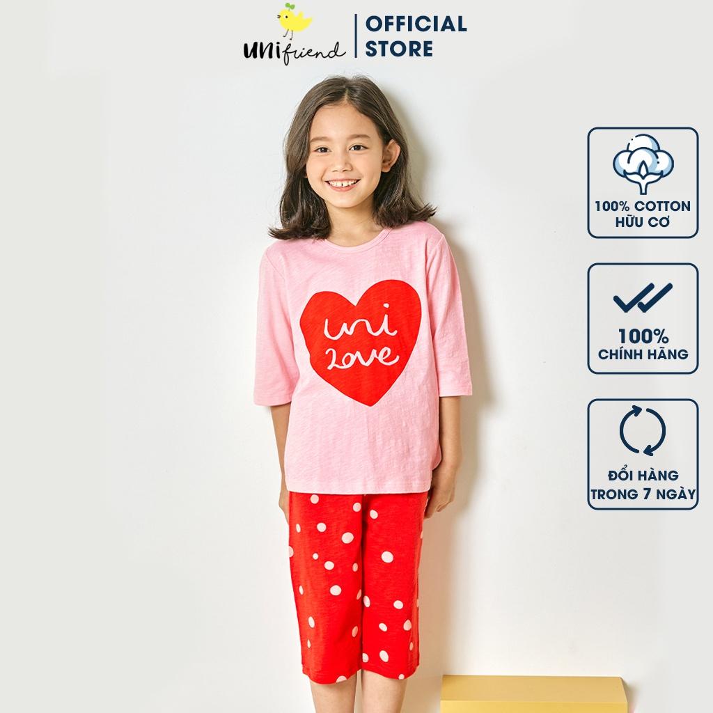 Bộ đồ lửng tay mặc nhà cotton mịn cho bé gái U2015 - Unifriend Hàn Quốc, Cotton Organic