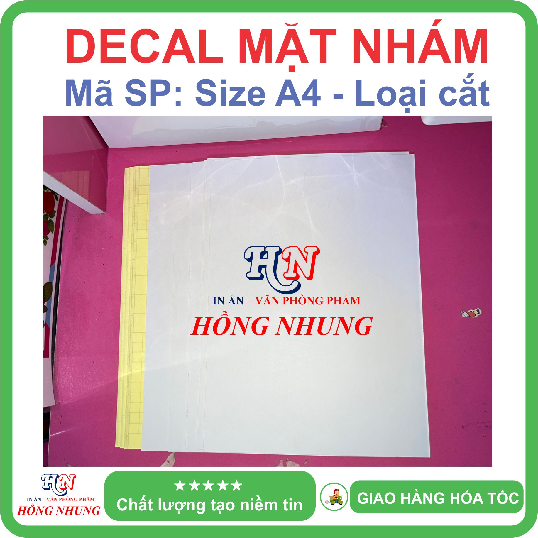 [HỒNG NHUNG] Xấp 100 tờ Decal A4 mặt nhám (Decal Đế Xanh loại cắt) - Siêu Dính, Mặt Giấy Mịn