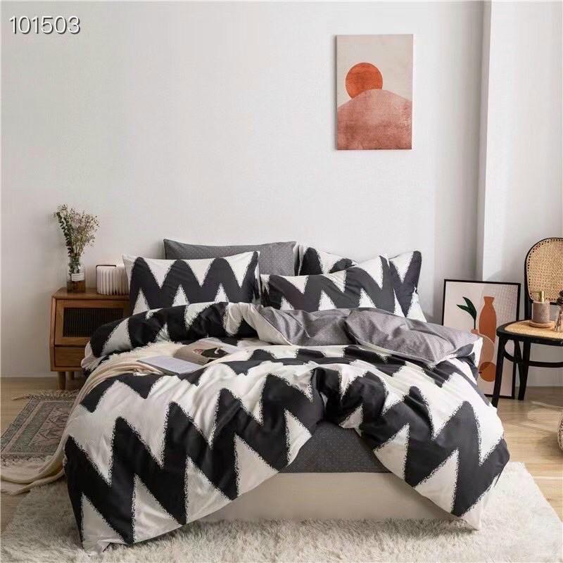 Set Cotton Living 100%cotton hàng nhập khẩu cao cất 4 món Kẻ Hiện Đại Đen Trắng