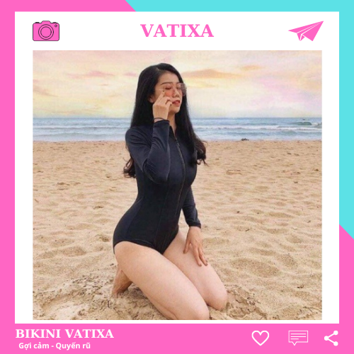 Đồ bơi nữ bikini 1 mảnh tay dài khoá kéo màu đen co giãn thoải mái VATIXA BKN01- TAY DÀI
