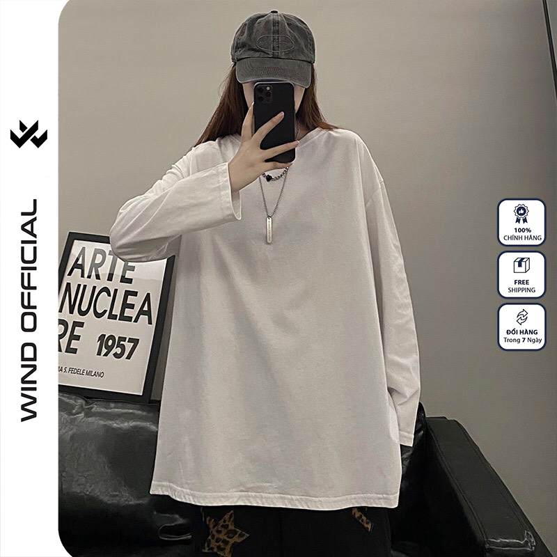 Áo thun tay dài WIND phông unisex form rộng Trơn nam nữ sweater oversize ulzzang