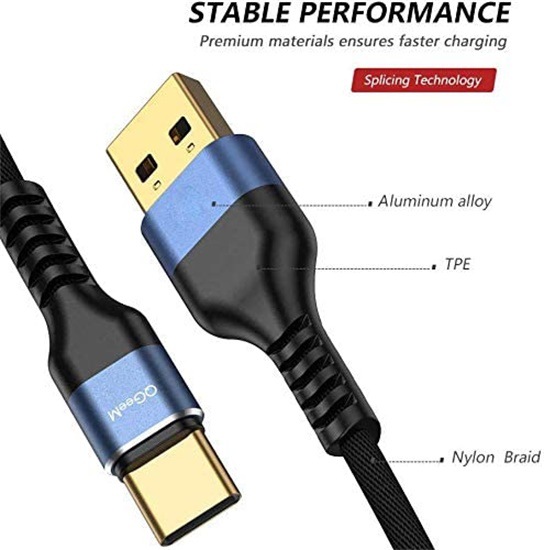 Cáp sạc nhanh QGeeM USB Type C 3A dài 1.8m (Xám Xanh) Siêu bền Truyền dữ liệu tốc độ cao 480 Mbps - Hàng chính hãng