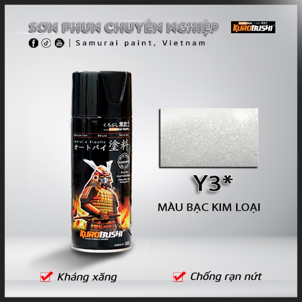 Sơn xịt Samurai Kurobushi - MÀU BẠC KIM LOẠI Y3 (400ml)