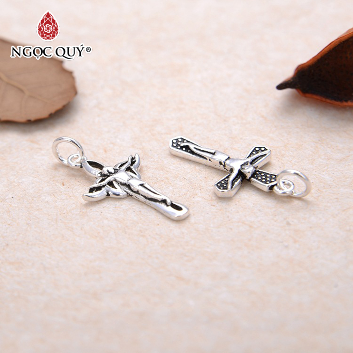 Combo 2 cái charm bạc thánh giá chúa Jesus - Ngọc Quý Gemstones