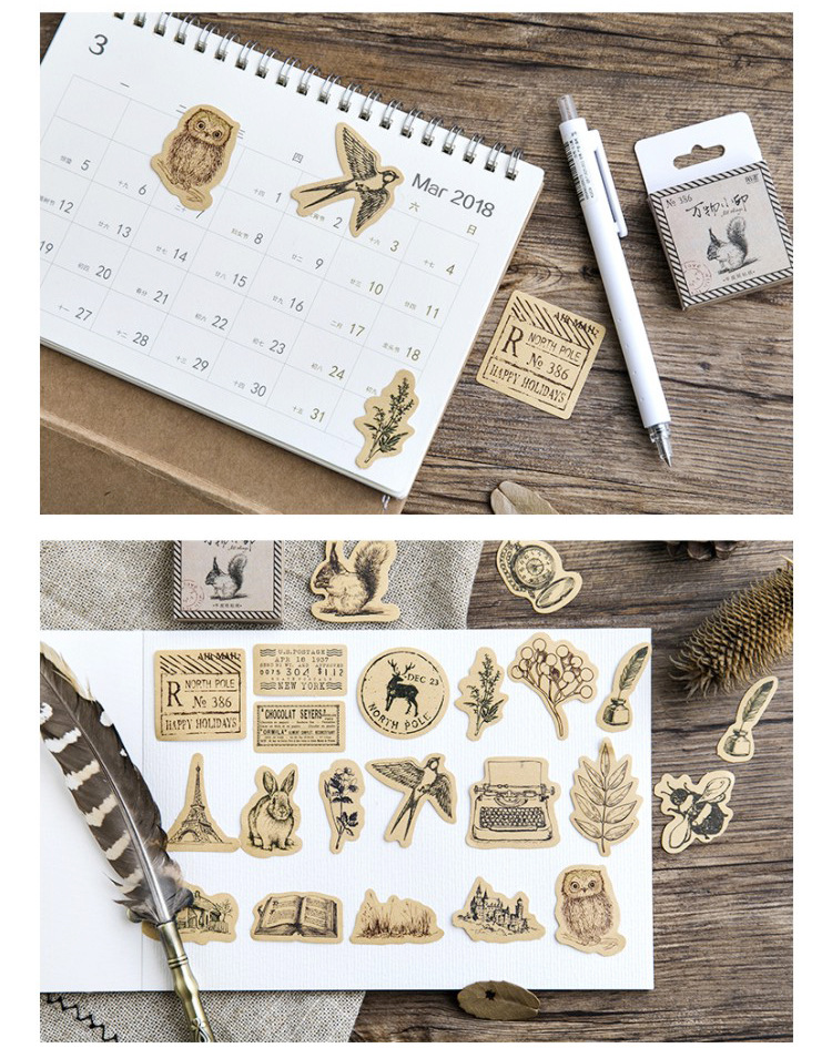 Sticker chủ đề Sóc Nâu Vintage - Hộp 46 miếng dán trang trí sổ tay Bullet Journal - M131