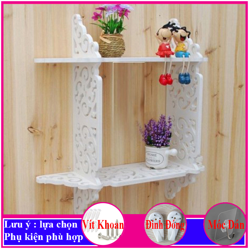 Kệ treo tường trang trí không cần khoan, chất liệu gỗ Pitech cao cấp màu trắng, đặt bình hoa, siêu cute, siêu dễ thương - a09