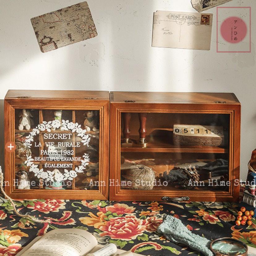 Tủ Gỗ Mini Để Bàn Retro Đựng Mỹ Phẩm Đồ Decor Kiểu Cánh Ngược