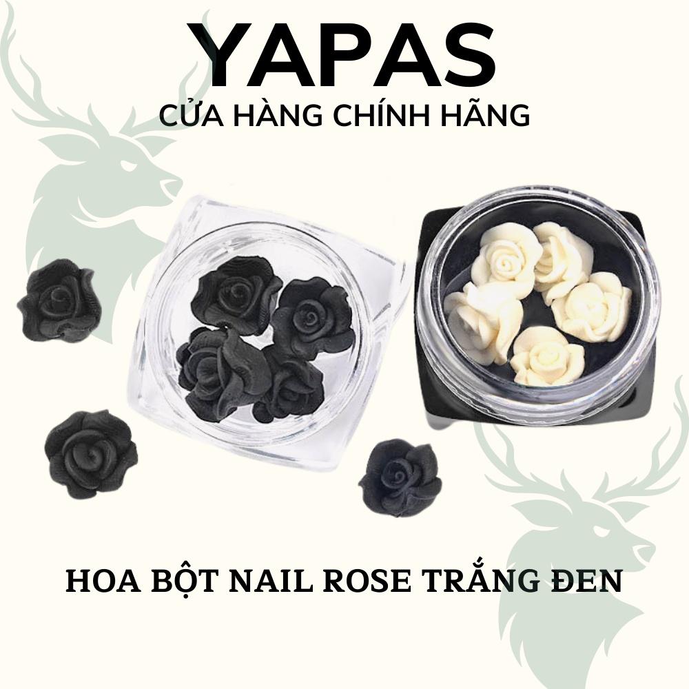 Hoa bột nail rose trắng đen 5 bông , hũ hoa hồng bột gắn móng trang trí chuyên nghiệp